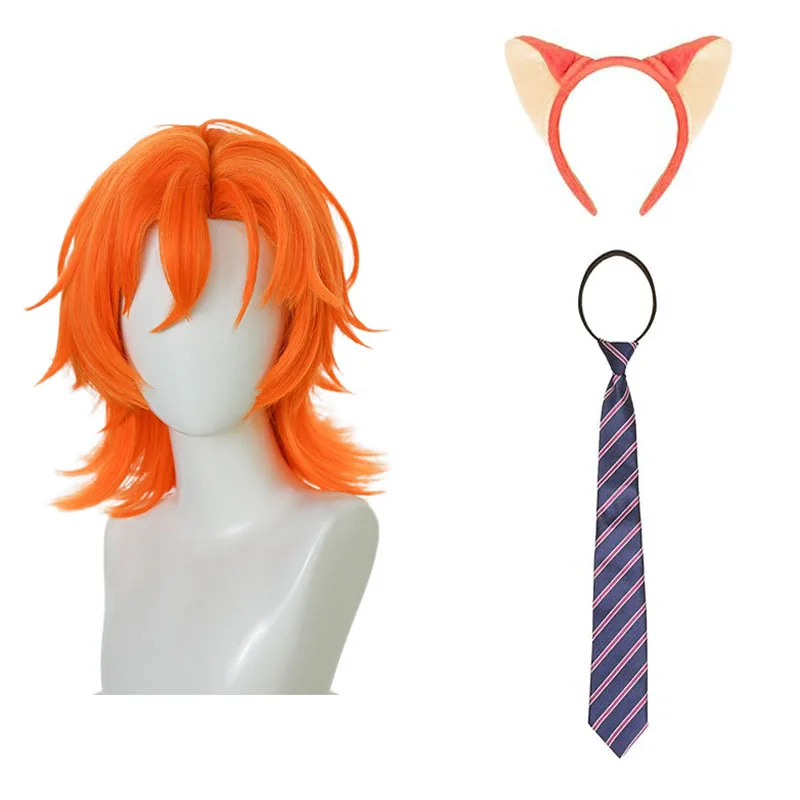 

Cartoon Nick Wilde Cosplay Wig Nicholas Piberius Wilde Fox Cosplay Wig Tie Headband Cosplay Costume For Halloween Party