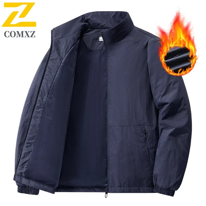 

COMXZ Мужская уличная куртка, утолщенная рабочая ветрозащитная теплая парка, простой дизайн с воротником-стойкой, удобная легкая зимняя ветровка