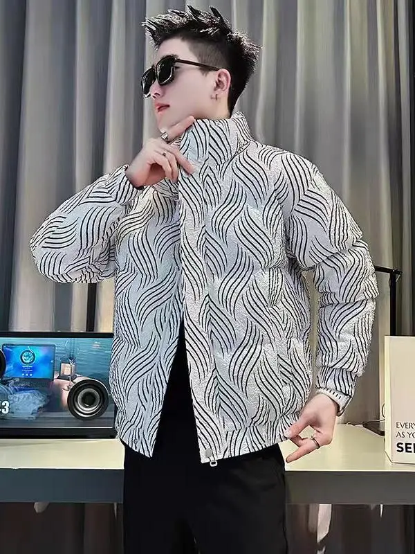 

Мужская утепленная осенне-зимняя хлопковая куртка в полоску, модная повседневная теплая молодежная верхняя одежда от трендового бренда