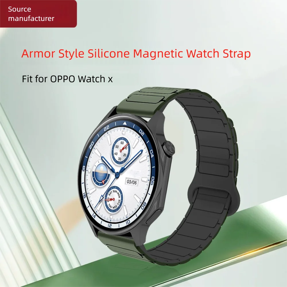 Магнитный браслет 22 мм для OPPO Watch X Armor Style, стабильная пряжка, быстросъемный мягкий легкий силиконовый ремешок для часов для мужчин и женщин