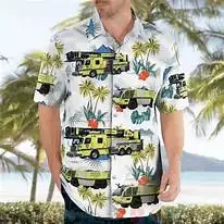 Summer Breathable Men's Creative Medical Ambulance Tropical Scenery Full Printed Wide Pine Flower Shirt