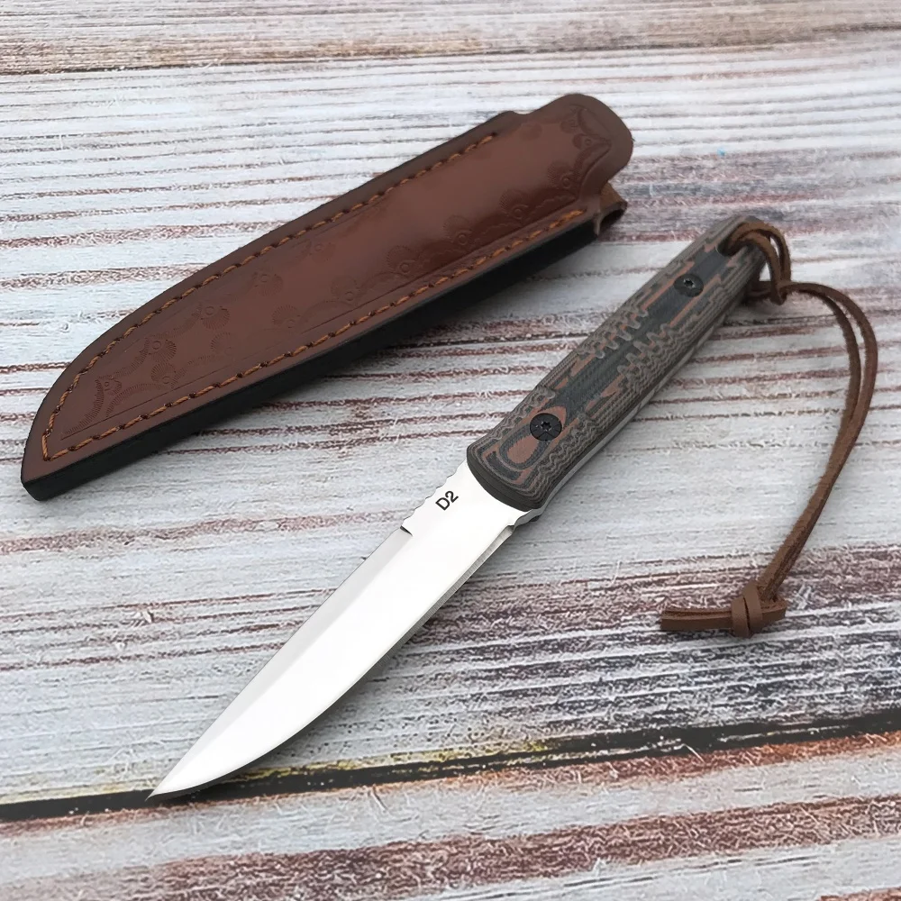 

High Quality Outdoor Fixed Blade Knife Mirror Blade Portable Camping Survival Knife EDC Tactical Cutting Knife Leather Sheath