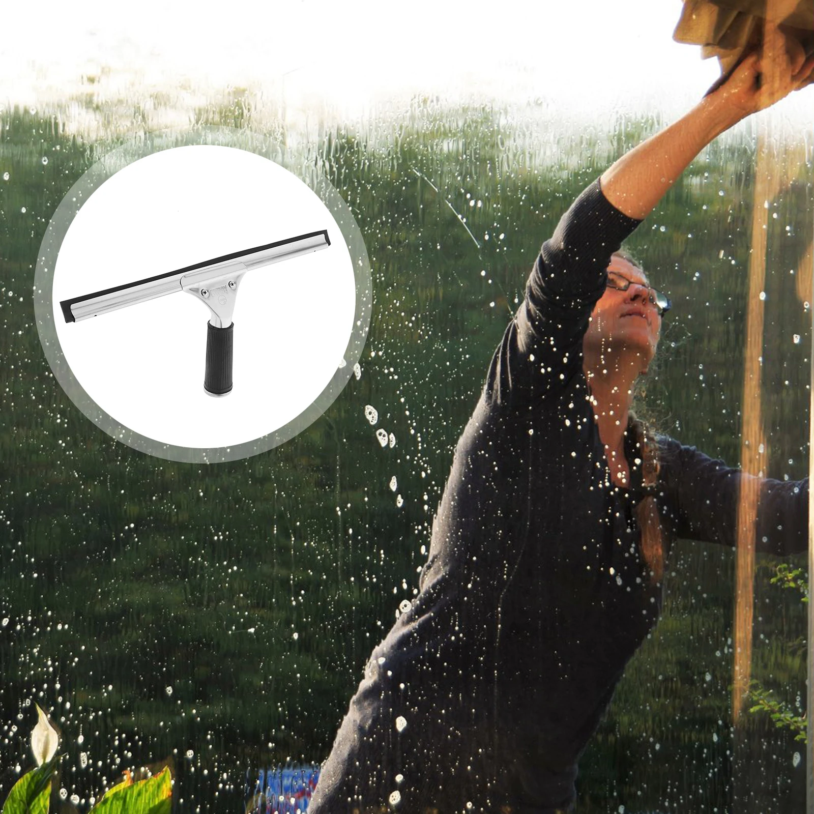 

Professional 14-inch Squeegee Head Fiberglass Pole Attachment Machine Washable Sleeve Glass Scraper Window Cleaning Tool