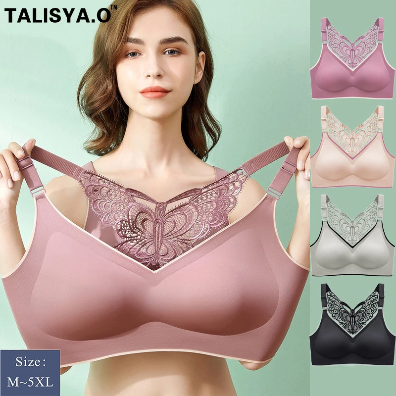 

TALISYA.O Plus Size Bra for Women Seamless Push Up Women's Comfortable Large Underwear Lingerie Lace Bralette with Pad Vest Top