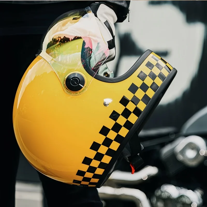 Casco integral fibra carbono ligero alta resistencia lente burbuja, casco retro moto para conducción y carreras