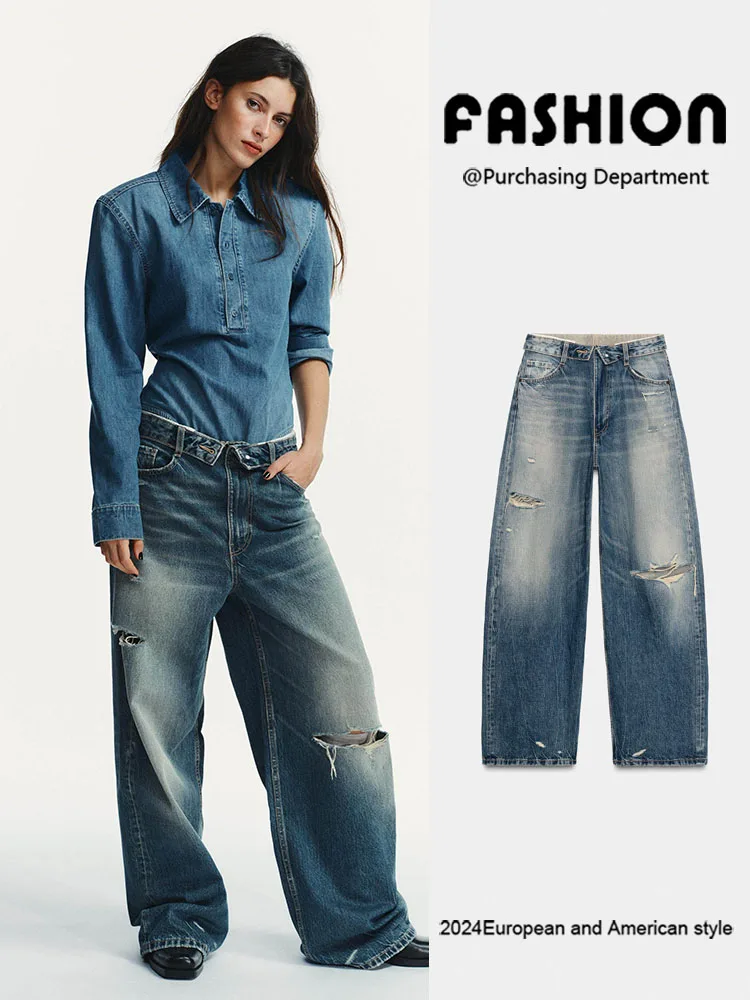 

Spring New Faionable Versatile Mid-Waist Cuffed Jeans Women's Clothing Classic Sle Long Pants by ZA2026