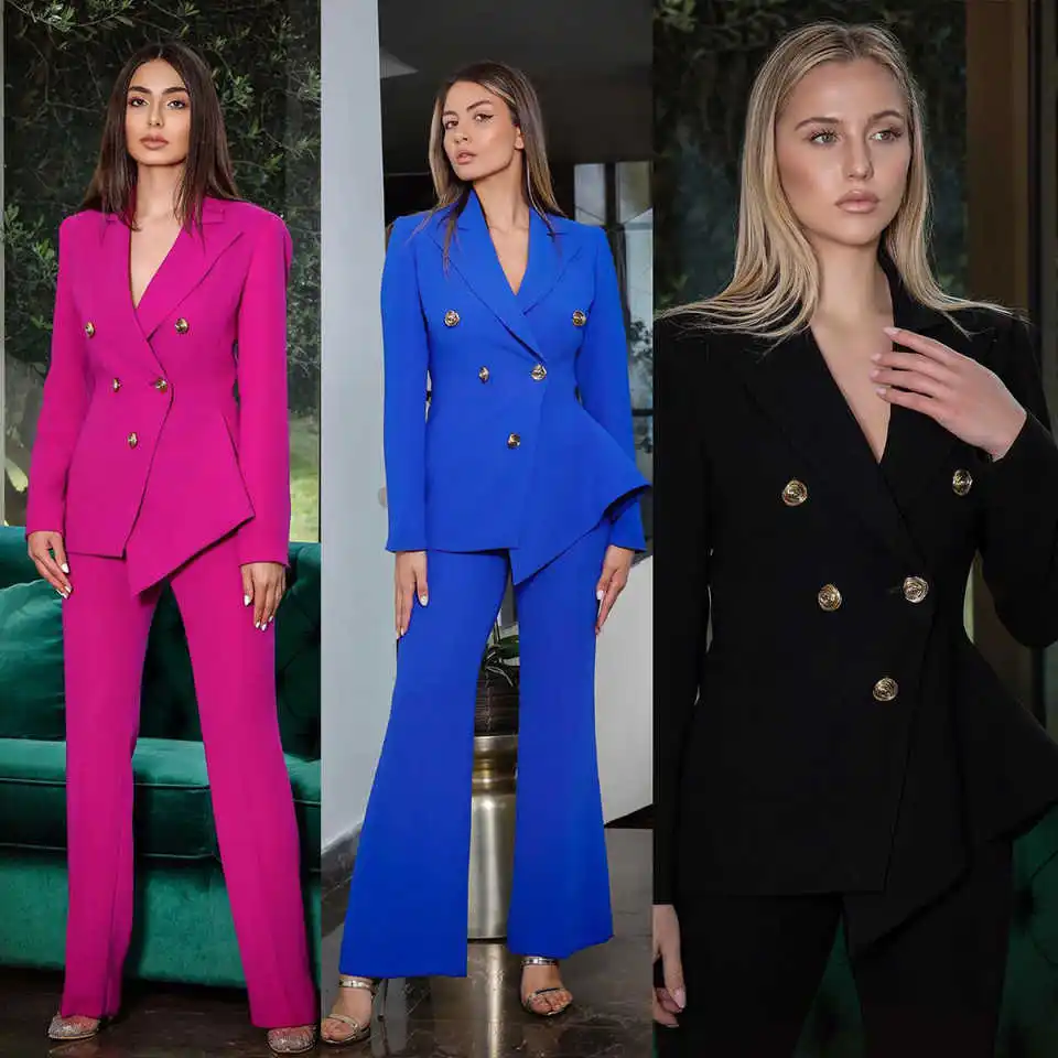 Candy Color Women Pants Suits Customized Slim Fit Double Breasted Blazer Dress Sets Formal Birthday Party Wear 2 Pieces