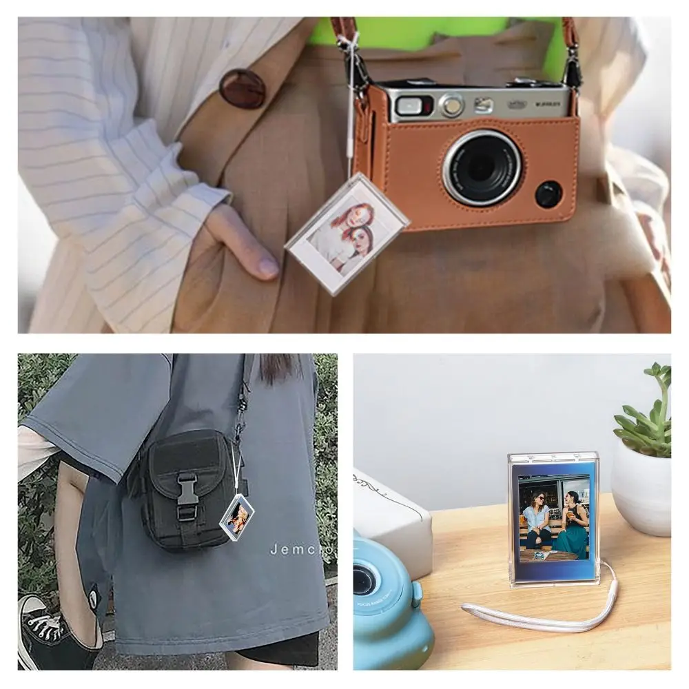 3-inch Film Clear Photo Storage Box Instant Camera Photo Case for Fujifilm Instax Mini 12/11/9/8/7 with Strap