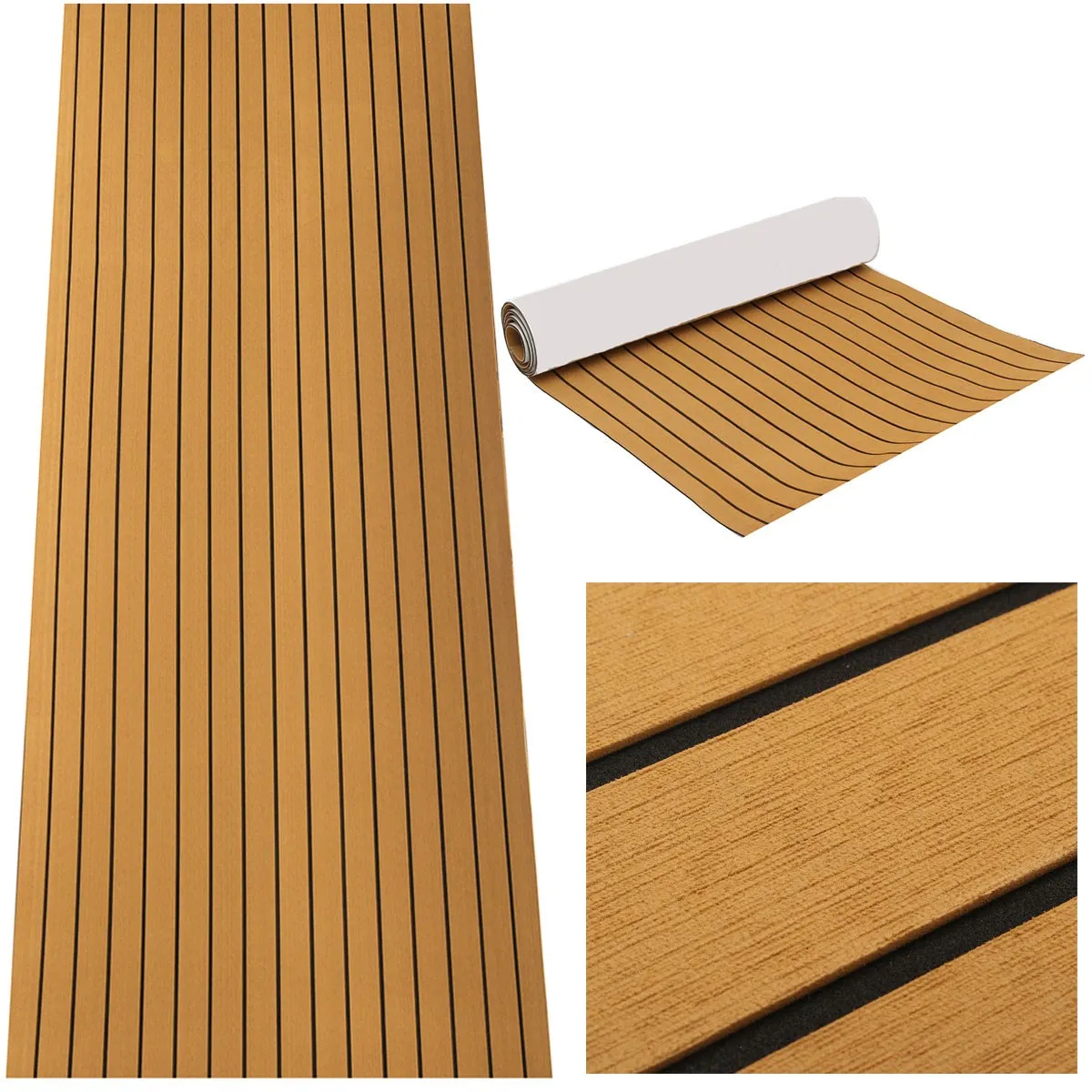 2300x900x6mm EVA Foam Teak Decking Sheet Dark Brown Boat Yacht Synthetic Decking 35X91 Inches Foam Floor Mat 0.6cm