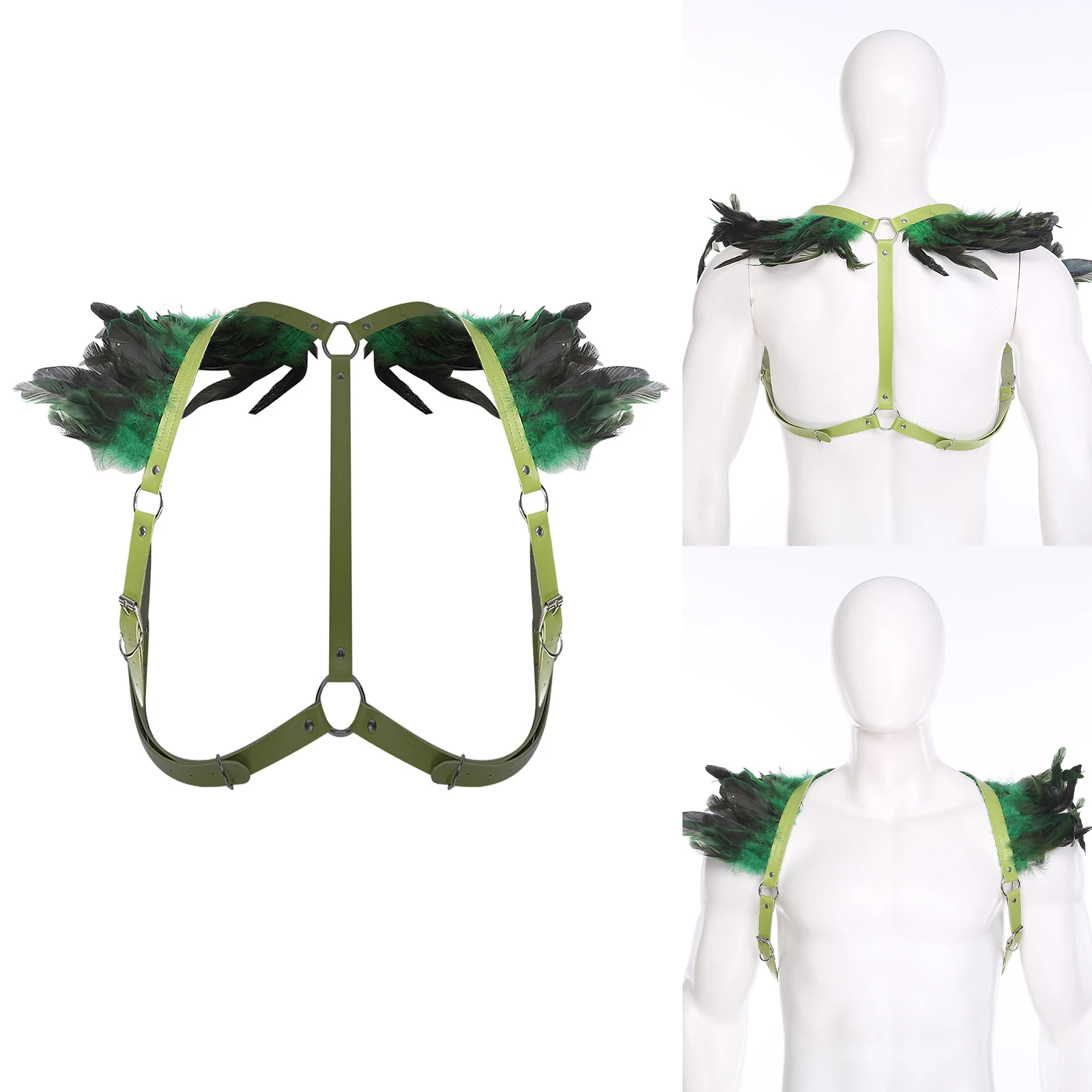 Charreteras de plumas góticas Punk para hombre y mujer, arnés de pecho ajustable, cinturón corporal de una pieza, accesorio de disfraz para fiesta y Club, Unisex