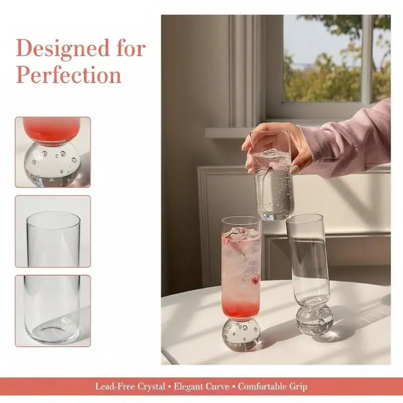 1Pcs Straight Glas Cup With Ball Tray Coffee Milk Glass Bubble Bottom Cup Beer Glass, Juice Glass-image