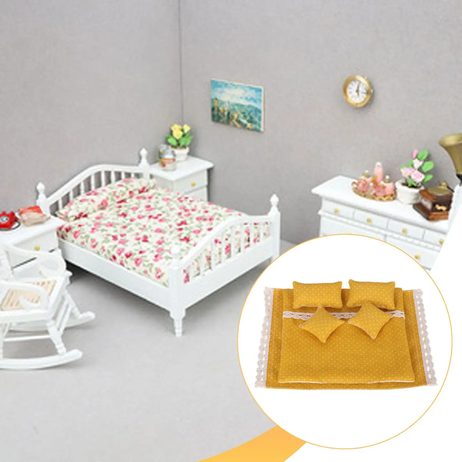 

Miniature Dollhouse Bedding Set 1 12 Simulation Cloth Quilt Pillows Mattress Bed Sheet Role Play Toy for Doll House Bedroom
