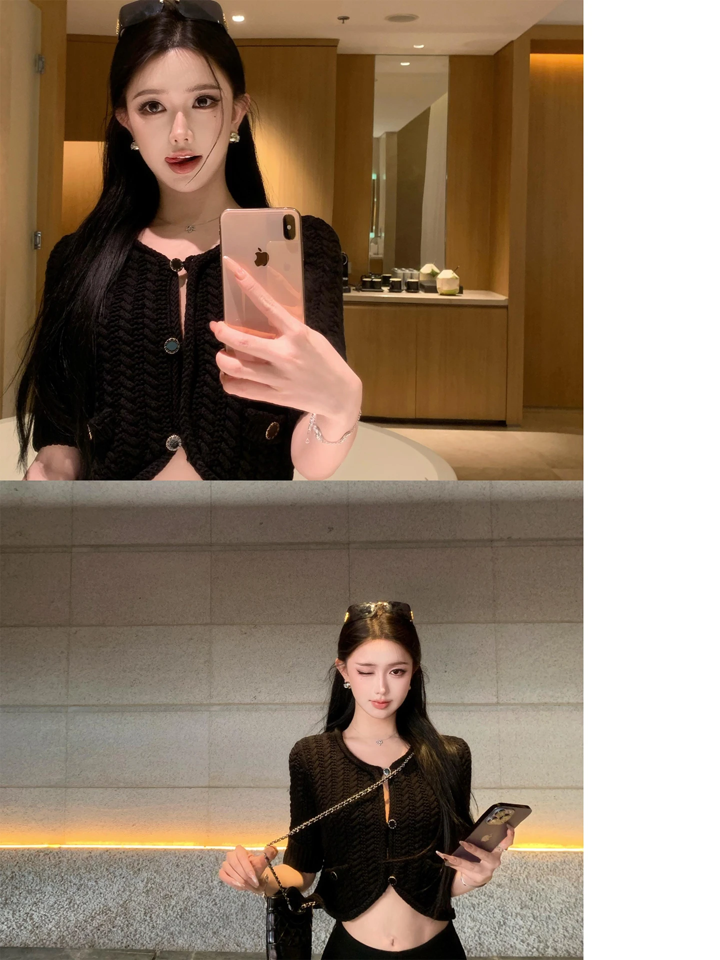 

JAYKY YANG Pure Cotton Knitted Cardigan round Ne Button ket mid Sve Casual Sle Chinese Made Women's Faion Top