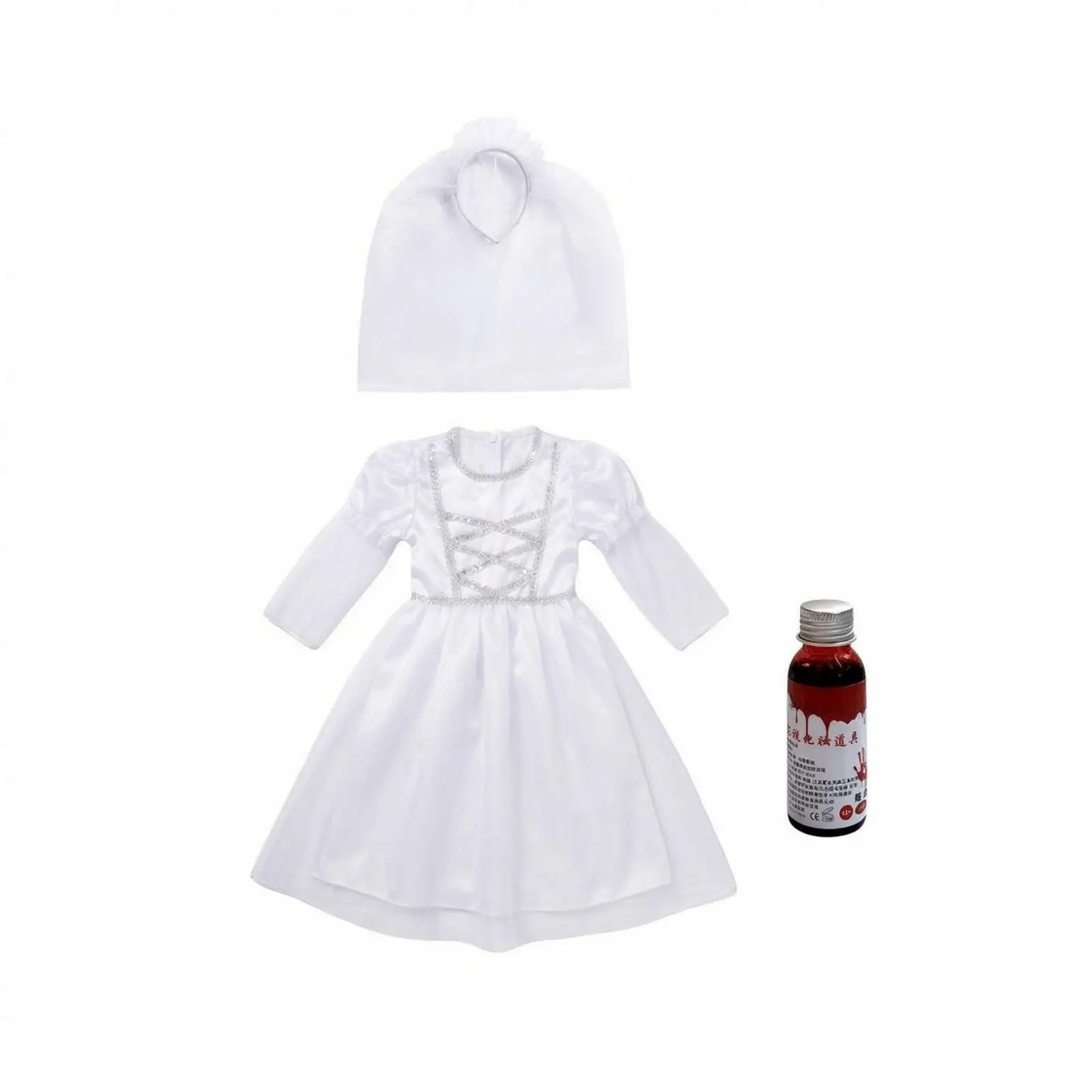 Girls Spooky Bride Cosplay Dress with Flared Skirt for Halloween Costume and Stage Show Accessories Outfit