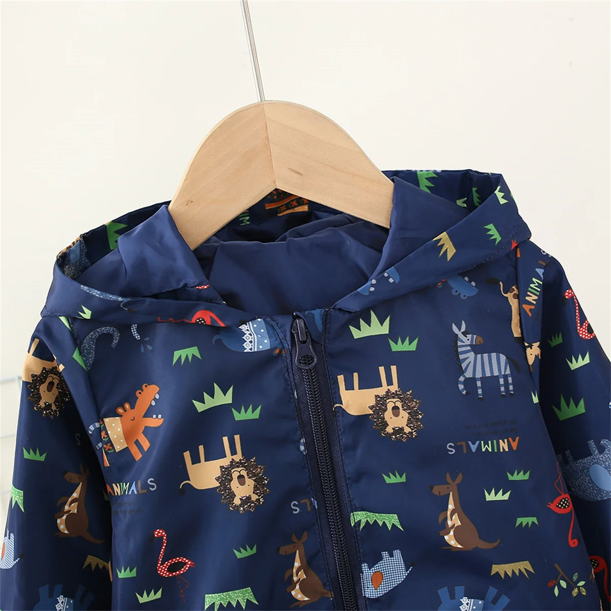 Baby Coat Spring And Autumn Boys\' Hooded Zipper Jacket Children\'S Cartoon Print Windproof Casual Sports Top