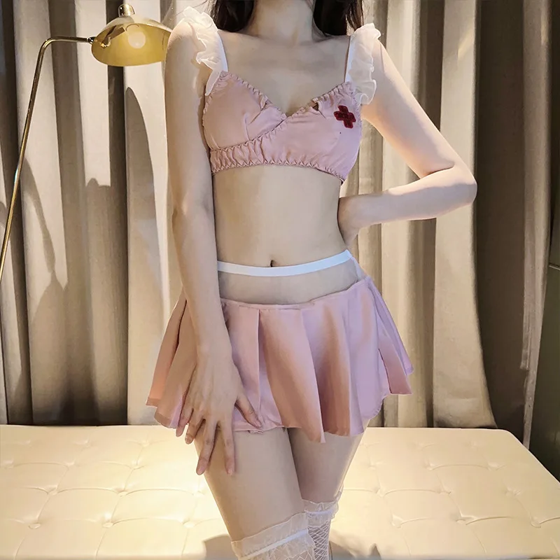 Сексуальное нижнее белье, соблазнительная секс-униформа Pure Lust, розовый костюм медсестры с разрезом Passion, горячий костюм сзади Cw65594