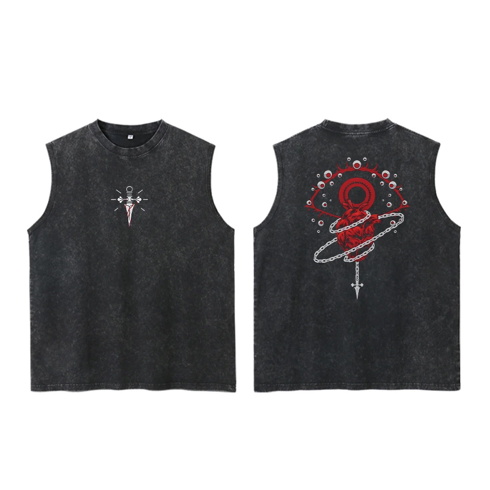 Anime Hunter X Hunter Acid Vest 100% Cotton Printed Sleeveless Retro Gothic Harajuku Style Black Performance Clothes Unisex view 2