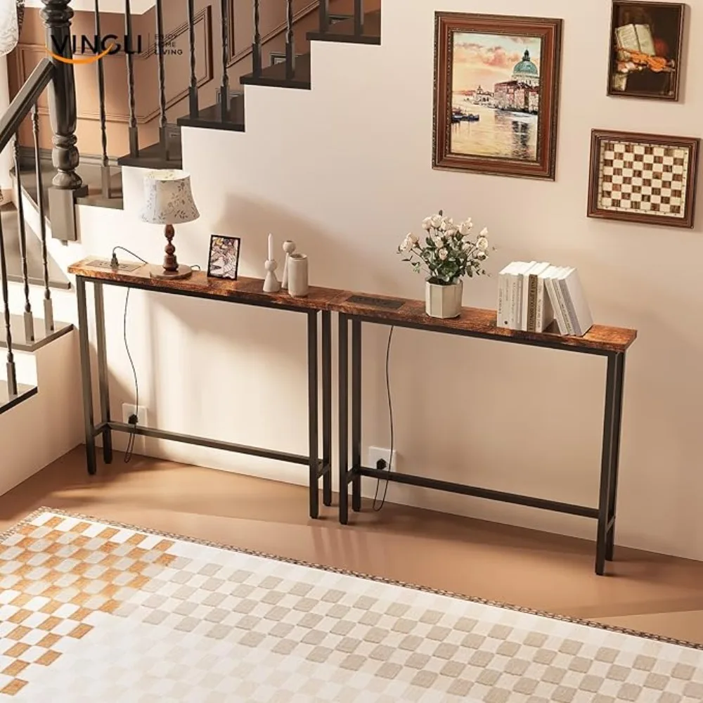 

79" ole Table with Power Outlet, 5.9" Narrow Soa Table Set o 2, Entryway Table with Charging Station & 4.9 t Extension Cord & Ad