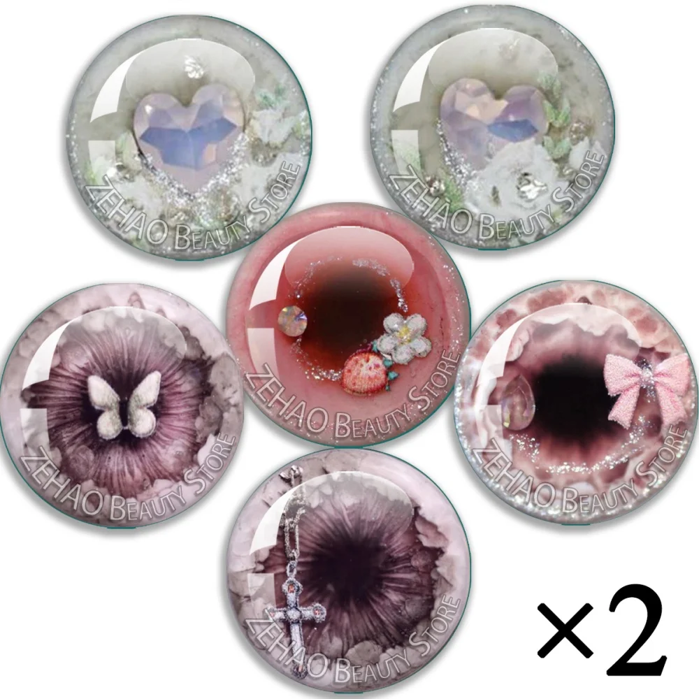 Blumen und Schmetterlinge Blyth BJD Puppe Runde Glas-Augenchips 12 Stück Cabochon 10MM-40MM Handgefertigte Tropfkleber-Augenpupillen Mädchen Spielzeug DIY