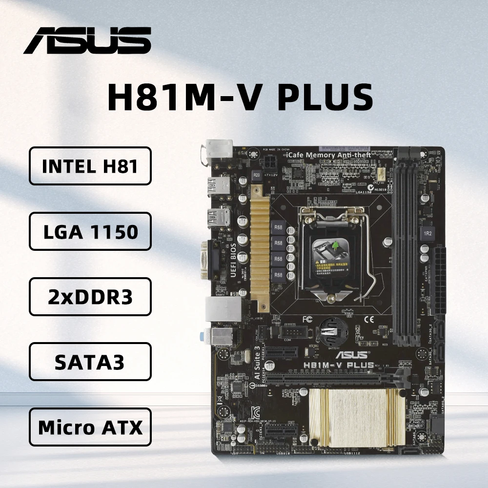 ASUS H81M-V PLUS Motherboard LGA1500 Support i7-4790K i7-4770K i5-4690K i5-4670K i3-4130 CPU 2xDDR3 1600MHz mATX Mainboard