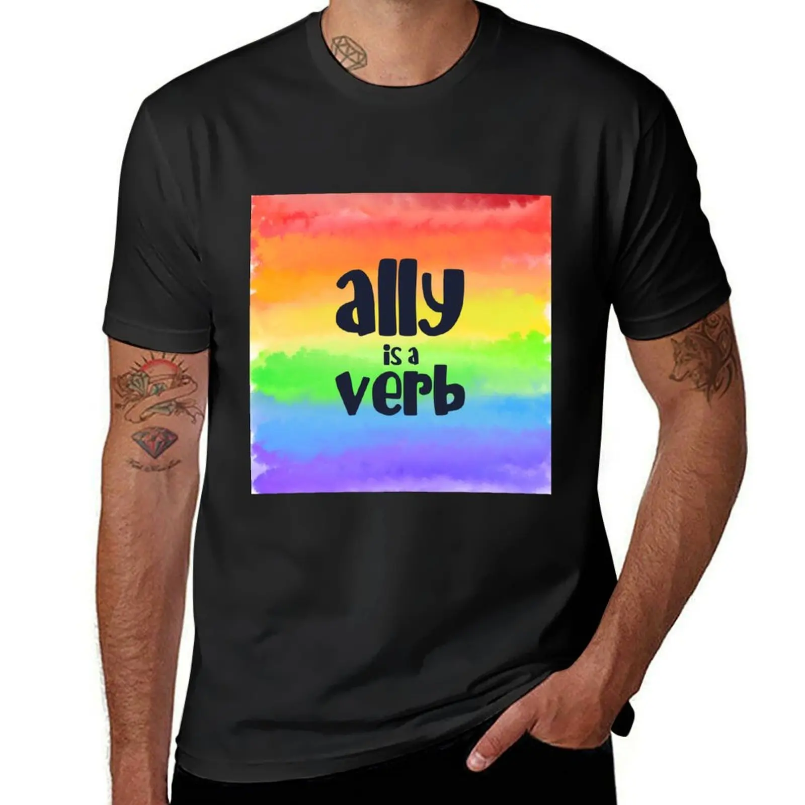 

Ally Is A Verb T-Shirt customs design your own summer tops plain workout shirts for men