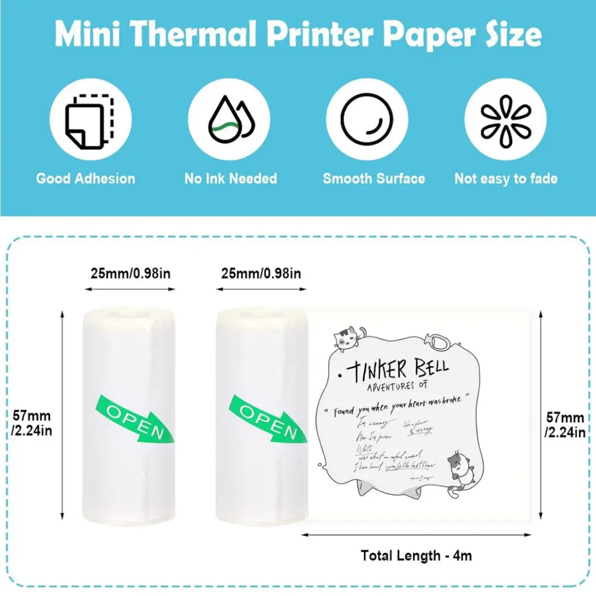 Mini Printer Color Sticker Thermal Paper Label Paper Sticker Photo Papers For PeriPage PAPERANG Poooli 57X25mm Photo Printer