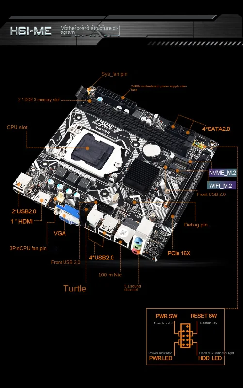 H61-ME 컴퓨터 마더보드 데스크탑 ITX 미니 소형 보드, M.2 인터페이스 DDR3 메모리, 신제품