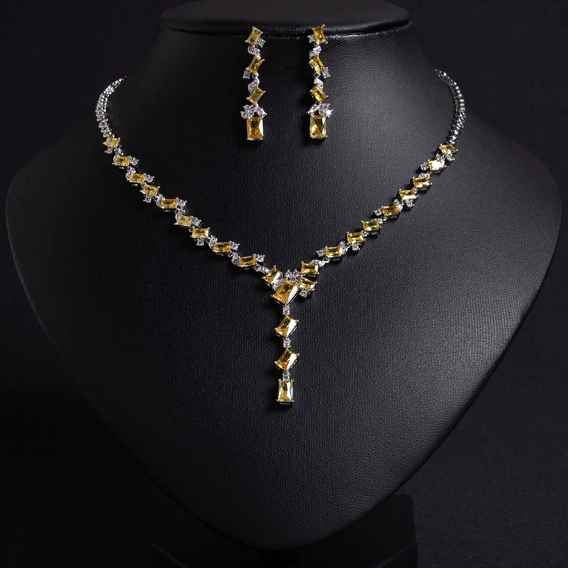 Cubic Zircona Bridal Jewelry Set For Women Simple Sliver Pendant Necklace Earring Set Wedding Evening Party Prom Jewellery Gifts