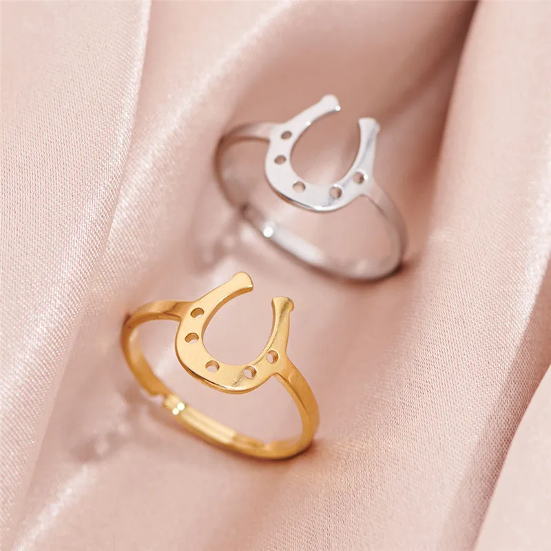 Simple U-Shaped Women Ring Stainless Steel Gold Color Horseshoe Geometric Finger Rings Lucky Jewelry Birthday Gift for Friends