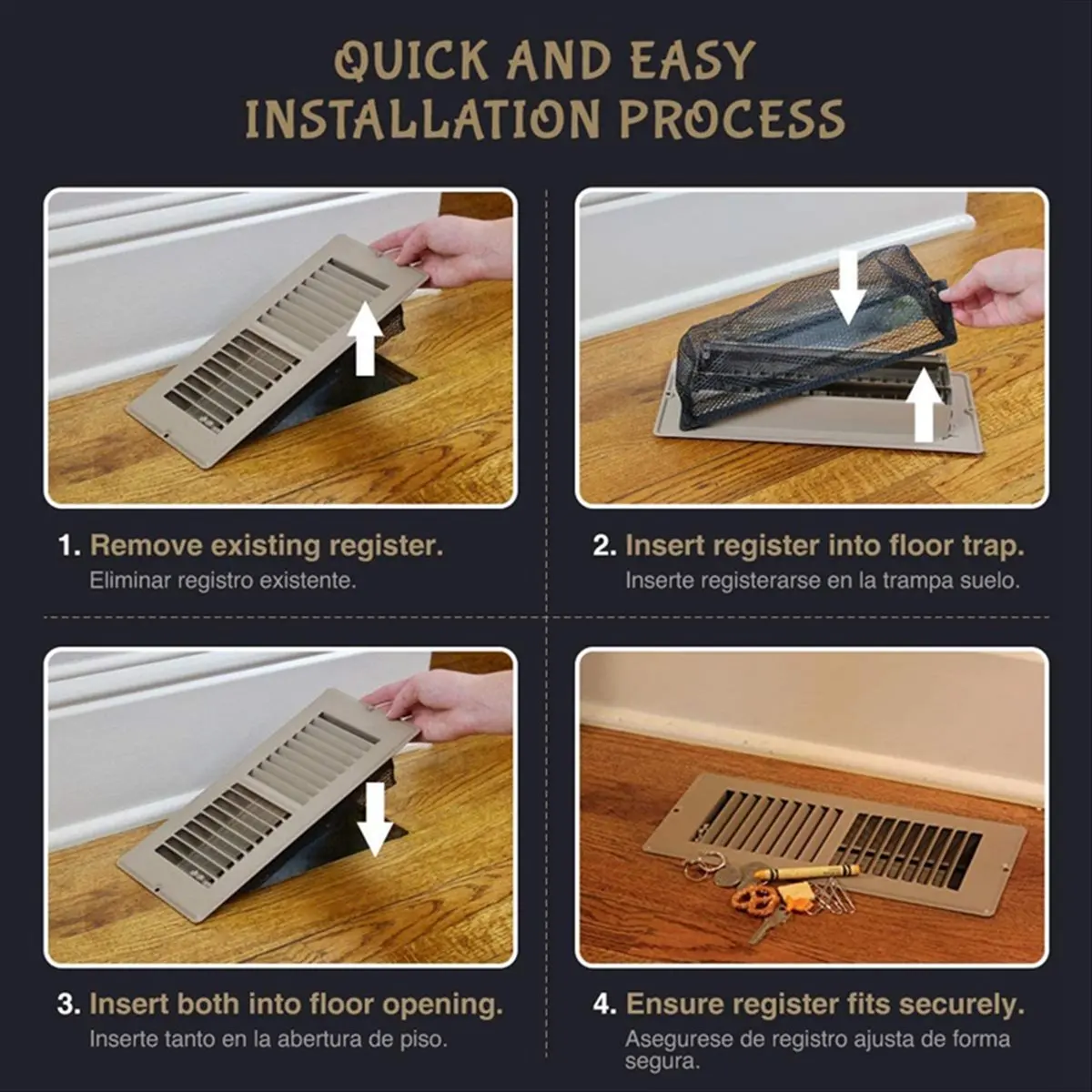 KSOL 8Pack Floor Register Cover Trap,Vent Traps for Home Floor 4 x 12Inch,Floor Vent Mesh Covers Fits Most Floor Registers