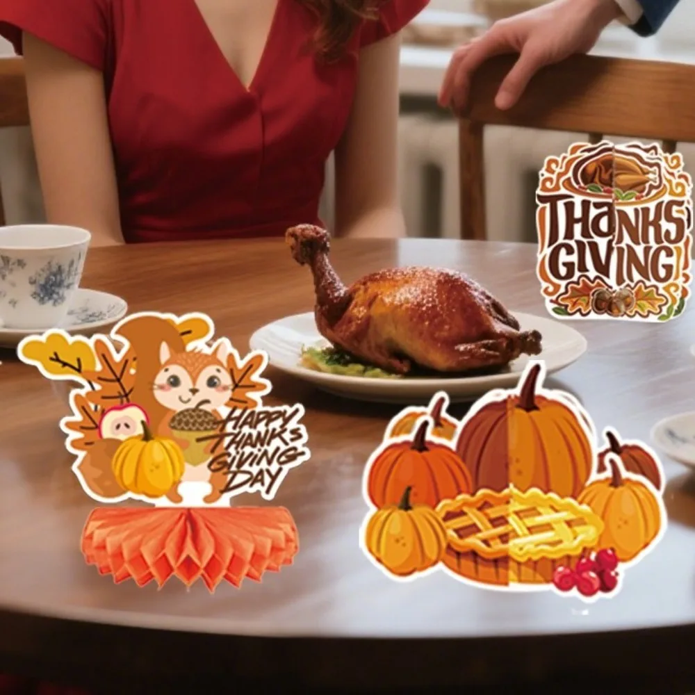 

12pcs Autumn Style Thanksgiving Honeycomb Ball Decor Handmade Paper Honeycomb Desktop Ornament Pumpkin Turkey Celebration