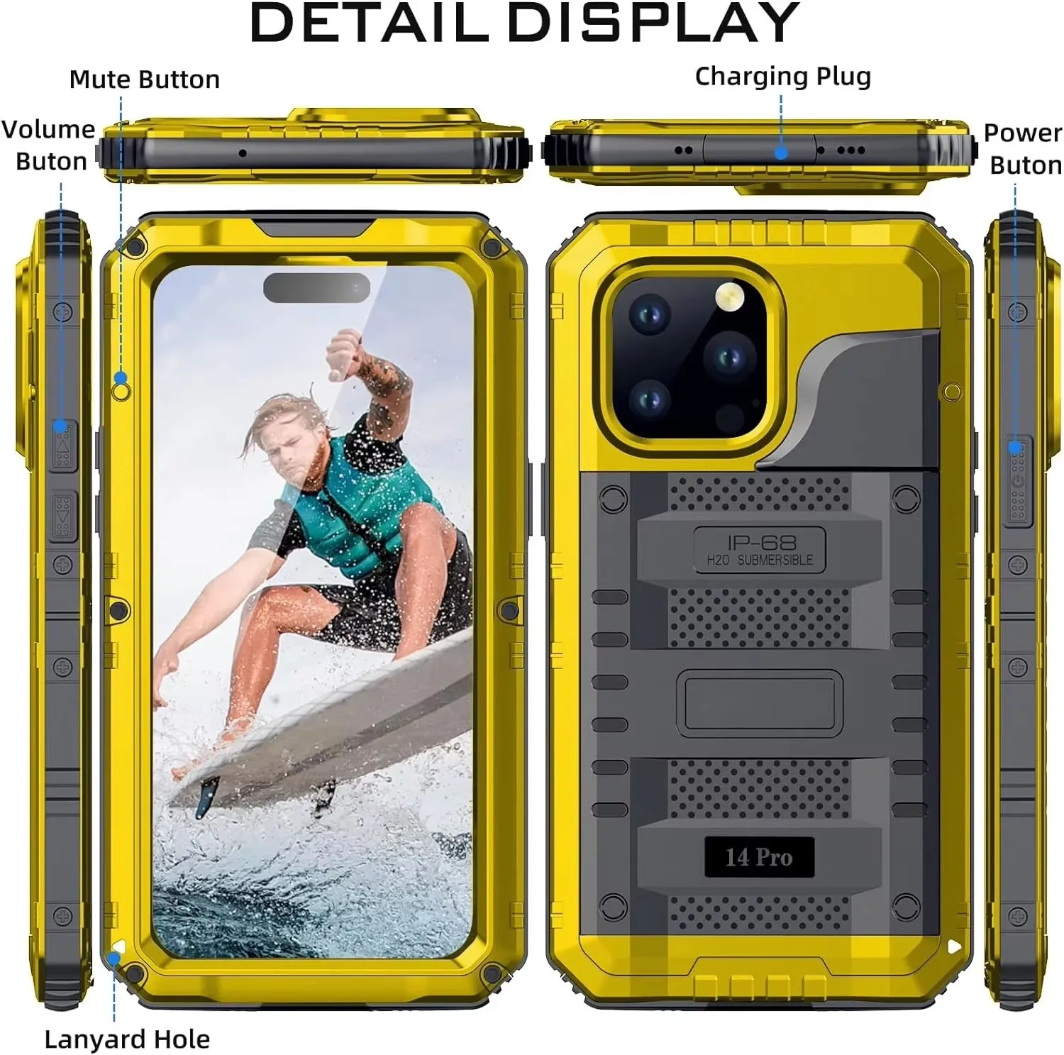 

For iPhone 15 14 13 12 11 Pro Max XS XR 8 7 6 Plus SE3 IP68 Waterproof Rugged Metal Armor Case Shockproof Cover Screen Protector