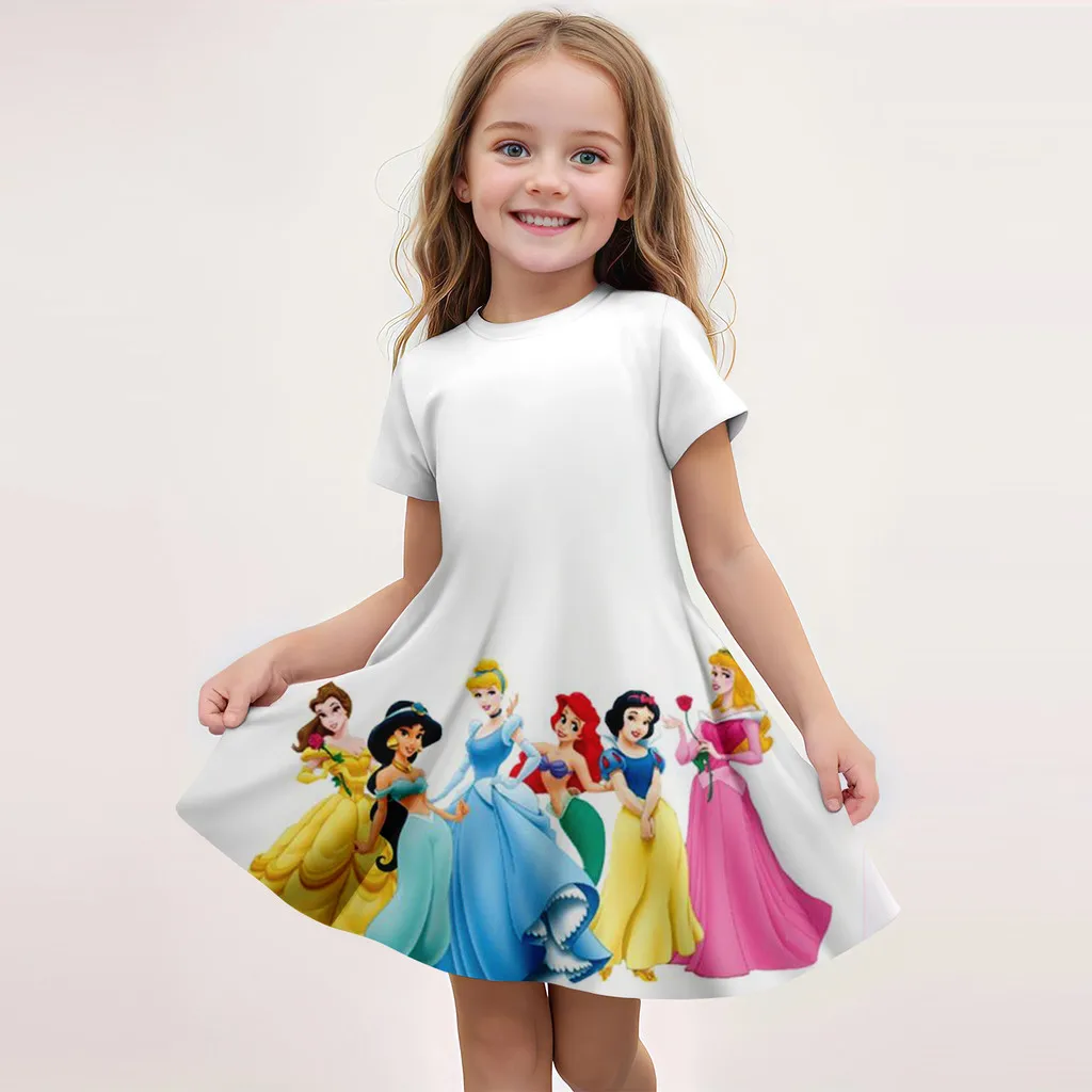 Falda de manga corta para niña de Disney, vestido de princesa con estampado de dibujos animados en 3D, color blanco nieve, para verano