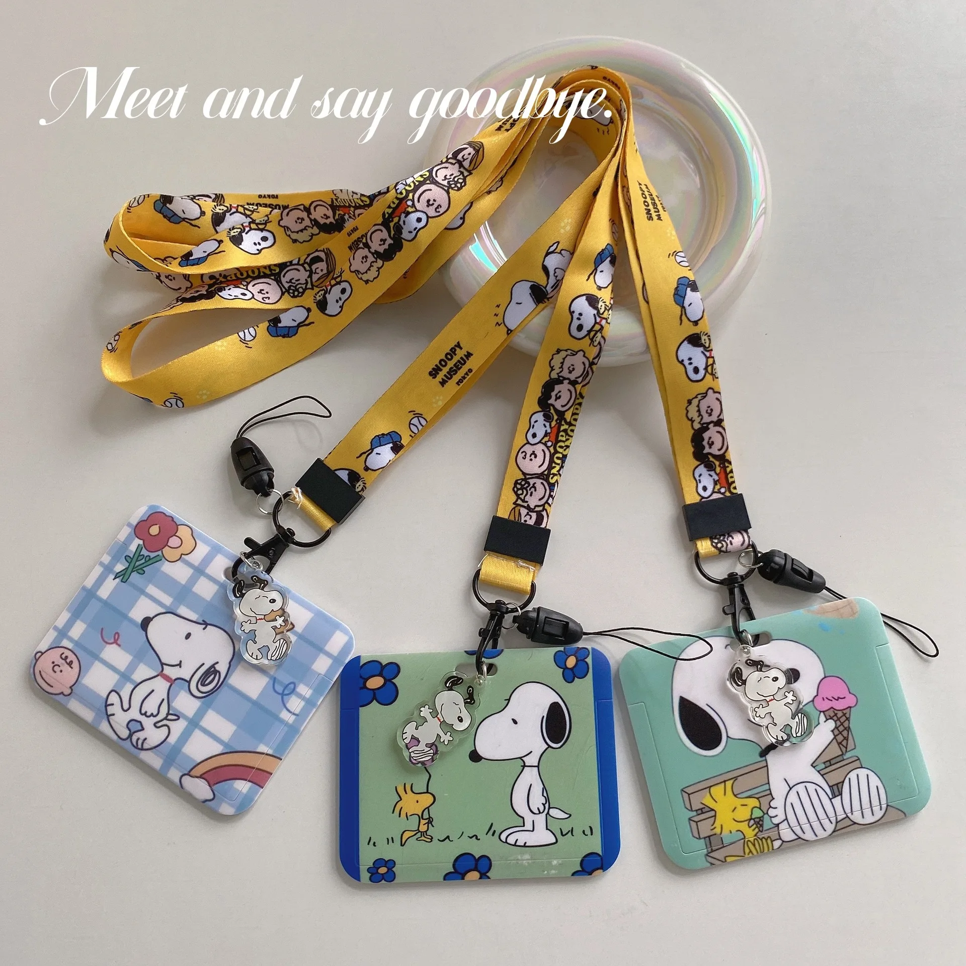 Kawaii Snoopy Lanyard ID Badge Holder Cartoon Credit Card Case Neck Strap Girls Card Holders Credentials Accessories Keychain