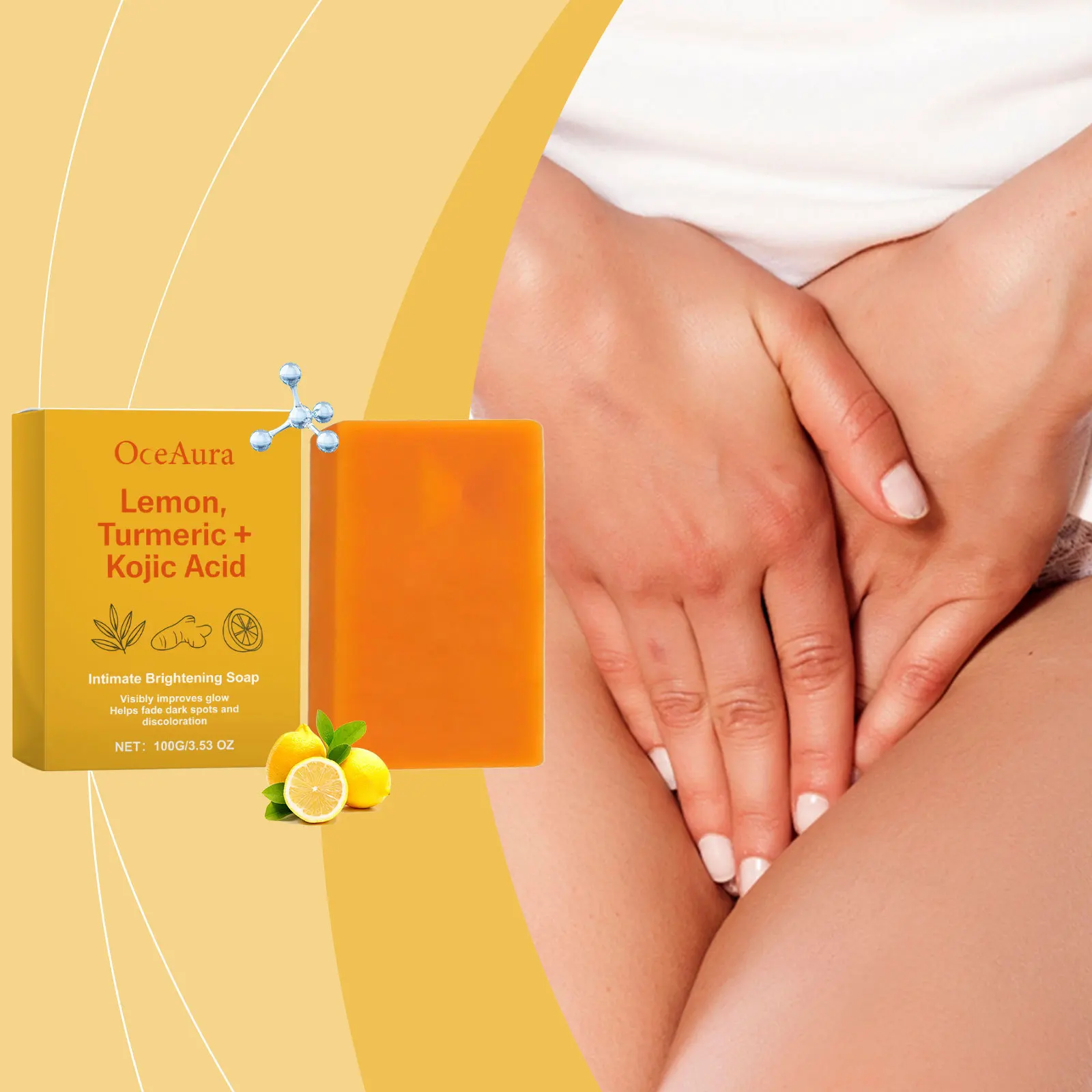 Sapone schiarente all'acido corcuma al limone Sbiancamento parti intime Pulizia profonda Sbiancamento Rimozione della pelle di pollo Cura del corpo liscia