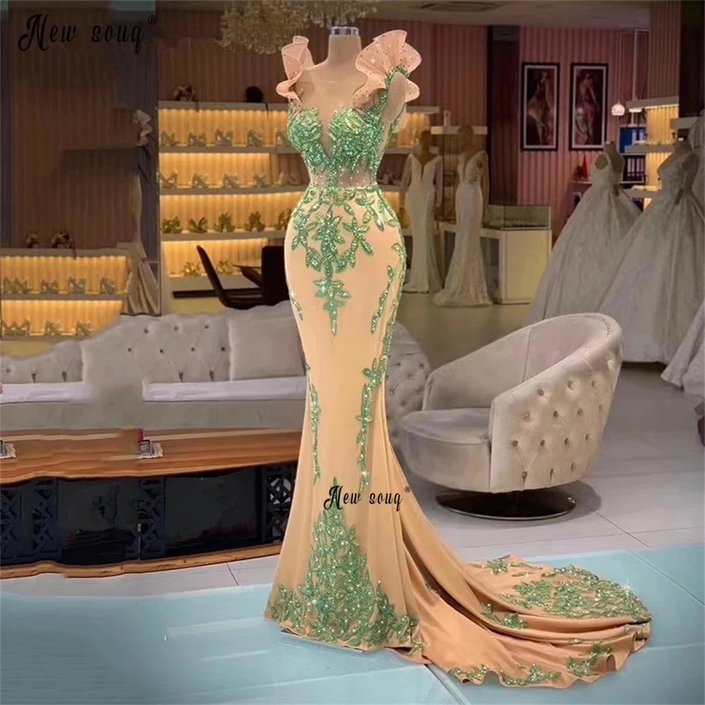 การออกแบบที่ไม่ซ้ำกันลูกไม้ลูกไม้ชุดราตรี Mermaid Gowns แต่งงานสำหรับ Party 2022แชมเปญคลาสสิก Vestidos De Fiesta