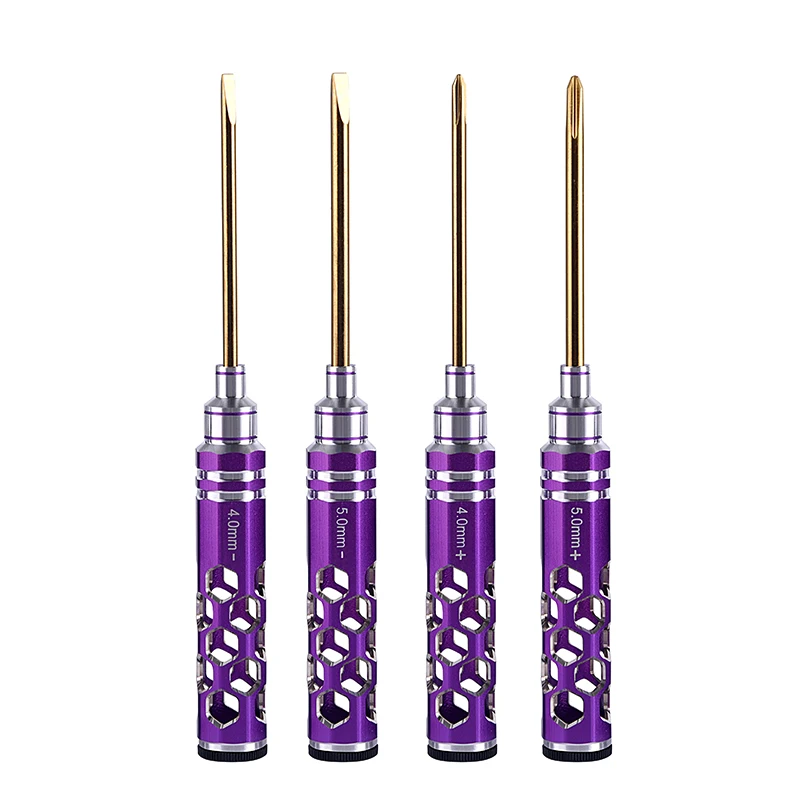 

Cross-head Screwdriver 4-piece Hollow Out Purple Handle Driver Flathead 4.0mm 5.0mm Set For RC Crawler Cars Trucks TH22822