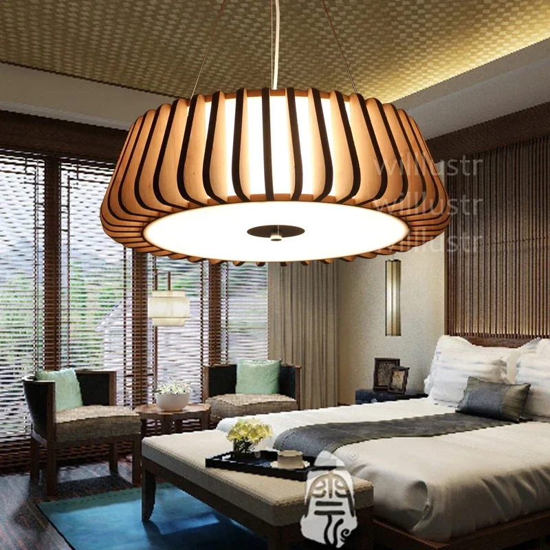 Handmade Bamboo Pendant Lamp Wood Suspension Light Modern Nordic Cake Pastoral Hotel Bedroom Cafe Hanging Ceiling Chandelier