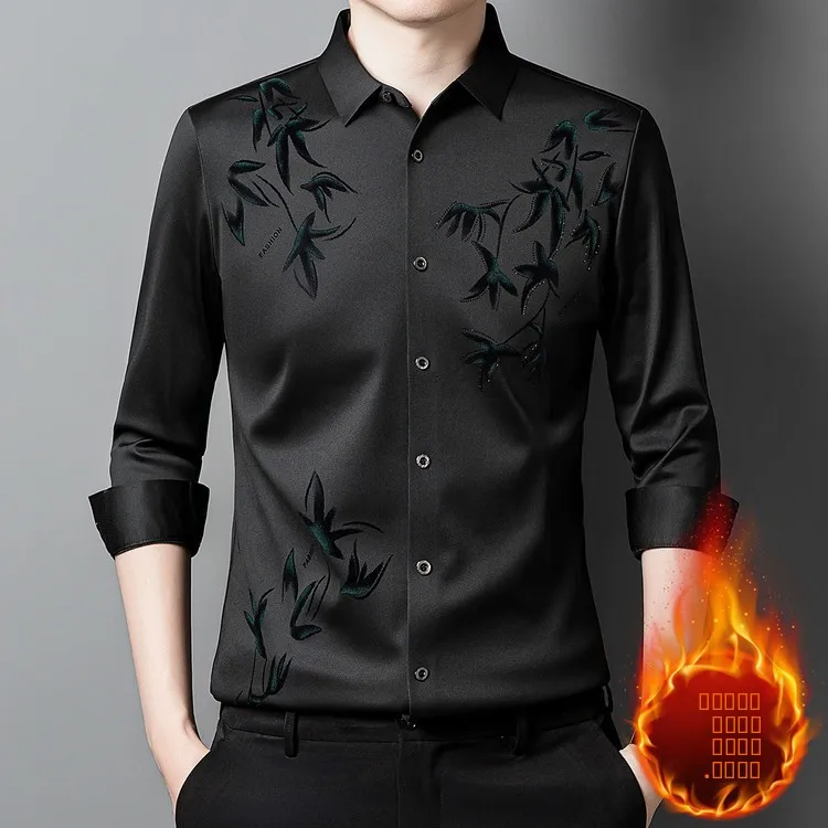 

Мужская Long Sve Fce Lined Thiened irt Warm Pred Velvet irt High Faion Мужская одежда из искусственной кожи с подставкой...