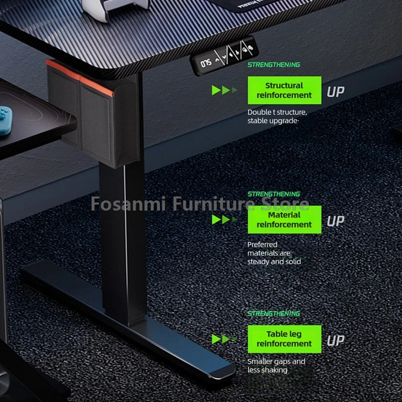 Tavolo da gioco elettrico in fibra di carbonio per scrivania da computer ad altezza regolabile per la casa Tavolo da tavolo da tavolo con movimento per stanza robusta e spaziosa