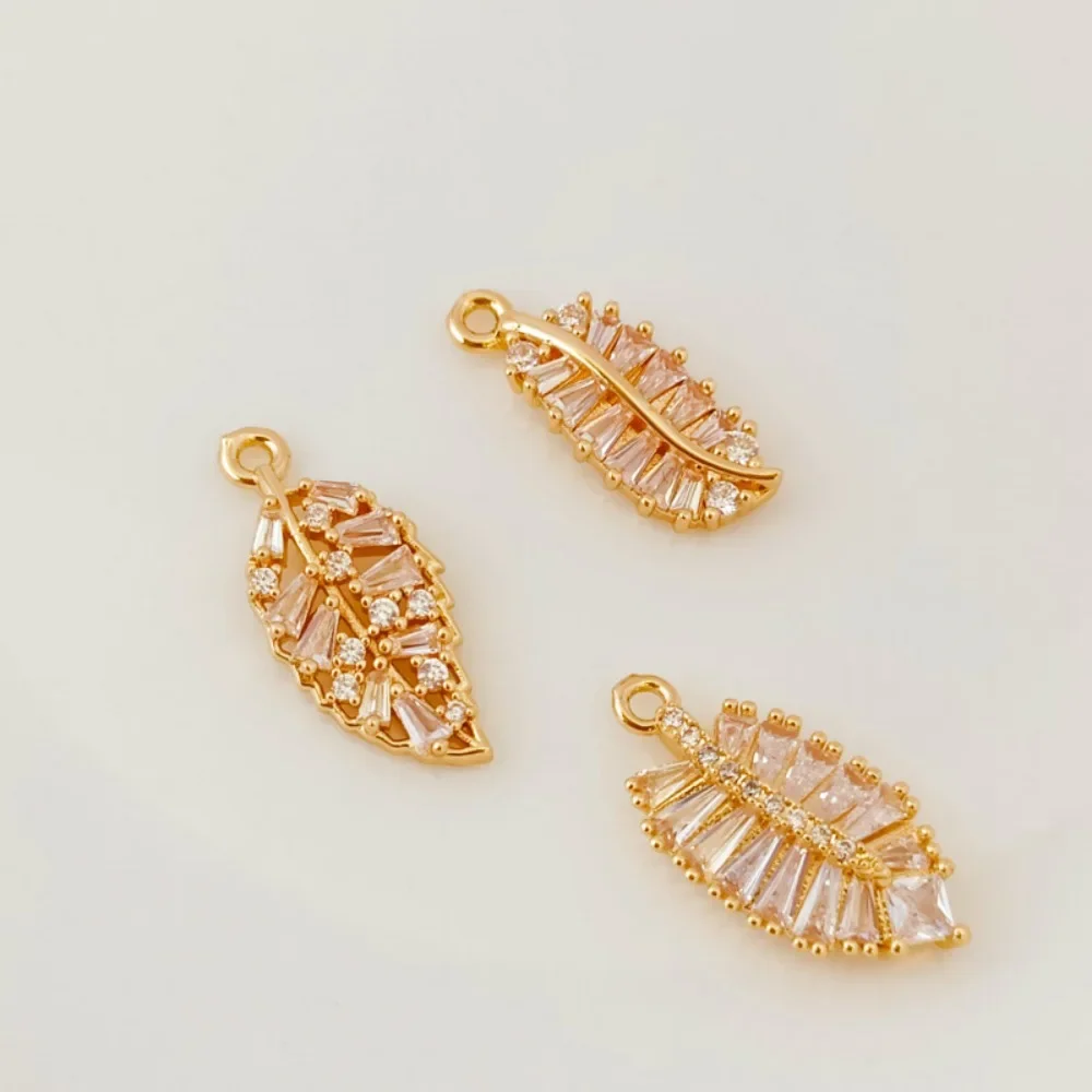 

14K Gold-plated, Zircon Leaf Pendant, Leaf Bracelet, Necklace, Earrings, DIY Accessories