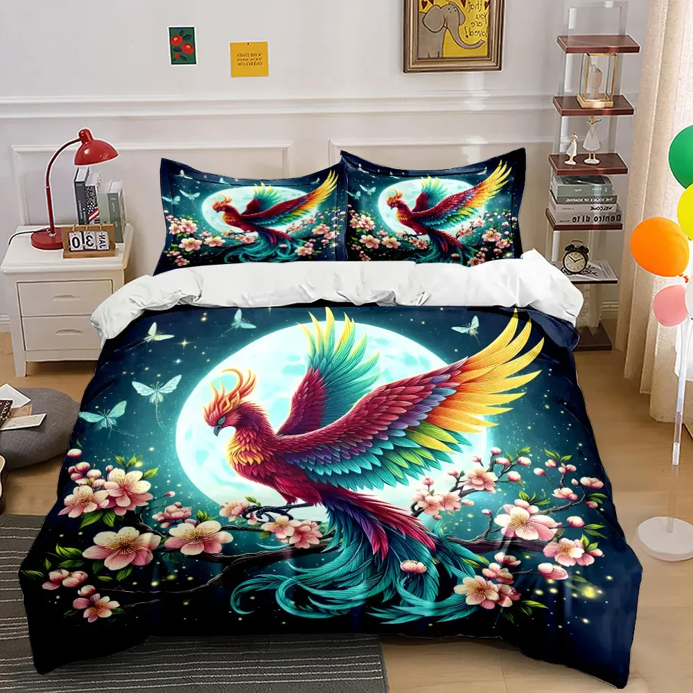 Colorful Phoenix Floral Three-Piece Art Decor Multiple sizes kid's and adults' bedroom Exquisite 3PC bedding set, gift