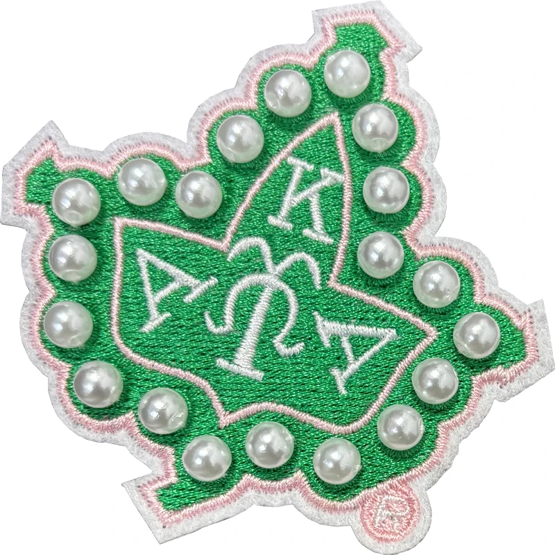 3D Pearls Ivy Shield Embroidered Sew on Patch ,AKA 1908 Sorority Pink and Green DIY patch for Jackets , hats