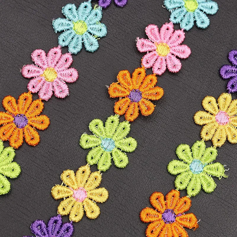 (60 Pieces/bag) 25mm Hand Embroidered Lace Colorful Flower Clothing Design Fabric Accessories Sewing Hat Brim Accessories DIY