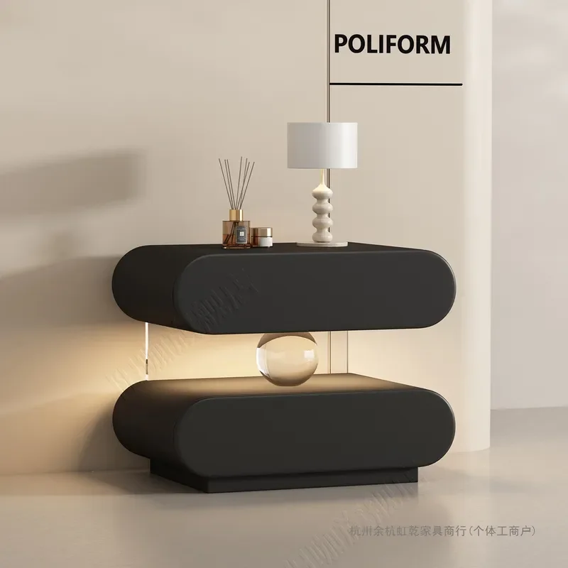 New Modern Simple Oval Rounded Nightstand, Floating Visual Bedside Table with Acrylic Decor and Sensor Ambient Lamp  No Assembly