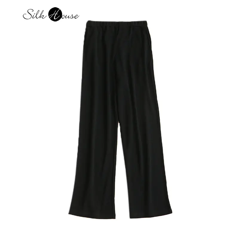 Silk Beaded Floor Casual Pants Women\'s Black Loose Silk Cotton Pants Medium Waist Wide Leg Pants Radish Pants