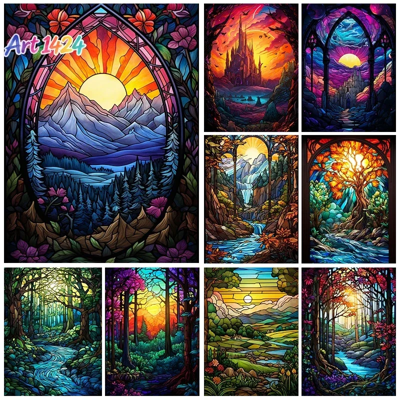 Modern Stained Glass Landscapes Posters Canvas Paintings And Prints HD Pcitures Wall For Living Room Home Decor Frameless Gifts