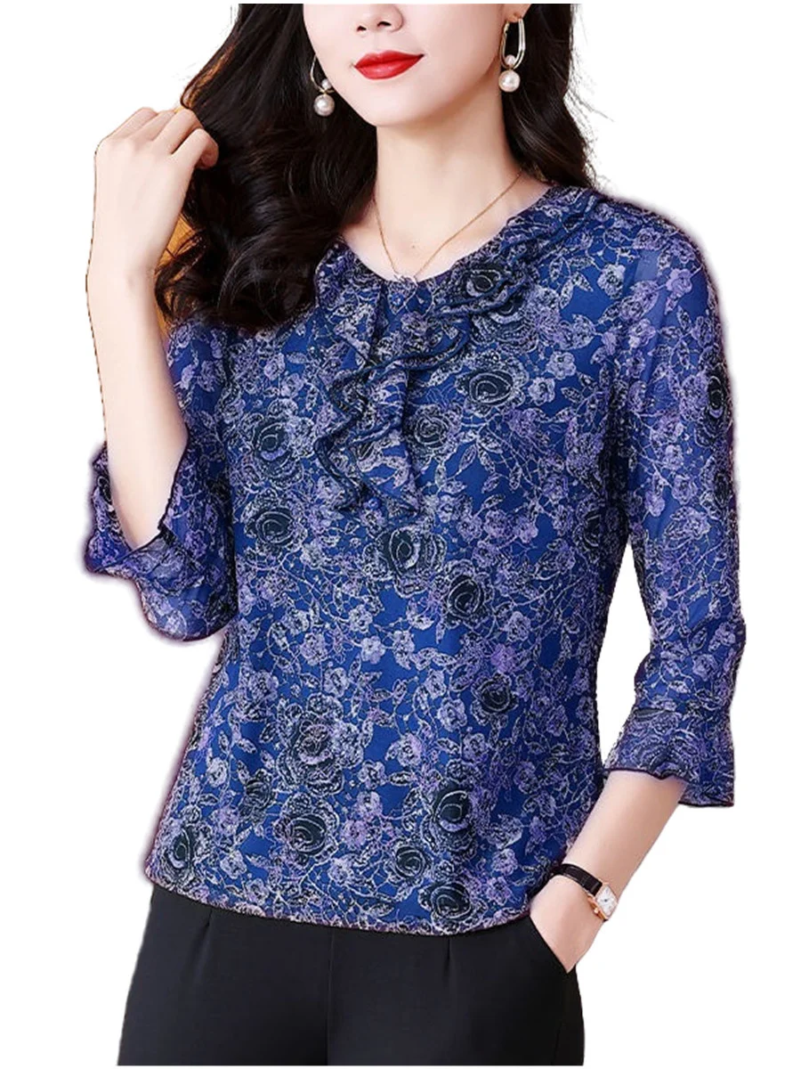 

6XL Women Spring Summer Blouses Shirts Lady Fashion Casual Half Sleeve O-Neck Collar Flower Printing Blusas Tops G2116