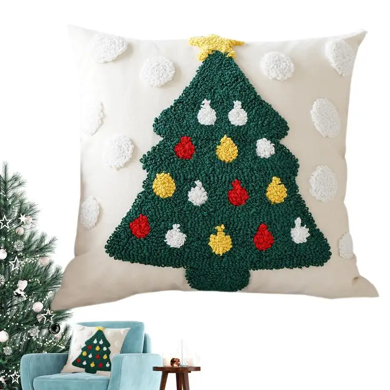 Christmas Throw Pillow Covers Embroidered Pillowcase 18x18in Throw Pillow Covers Invisible Zipper Decorative Pillow Cover Soft