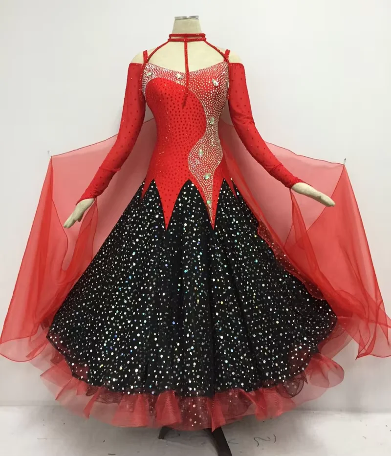 

Red Color Women's Ballroom Dancing Wear Adult Standard Stage Performance Costume Waltz Tango Ballroom Competition Dresses
